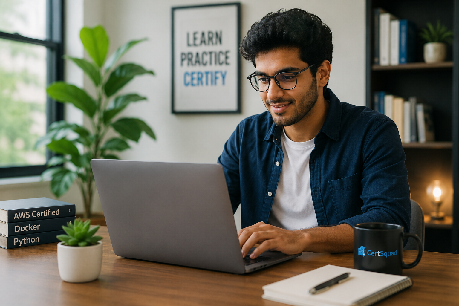Student learning certification skills online